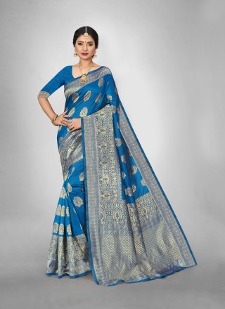 Art Silk Weaving Aqua Blue Trendy Saree