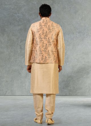 Banarasi Silk Beige and Peach Kurta Payjama With Jacket