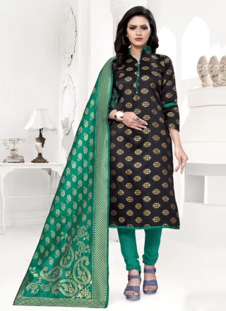 Banarasi Silk Black Churidar Salwar Suit