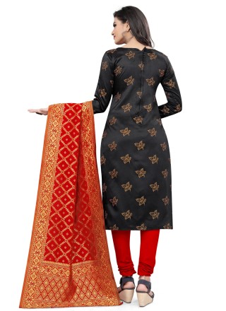Banarasi Silk Black Churidar Suit