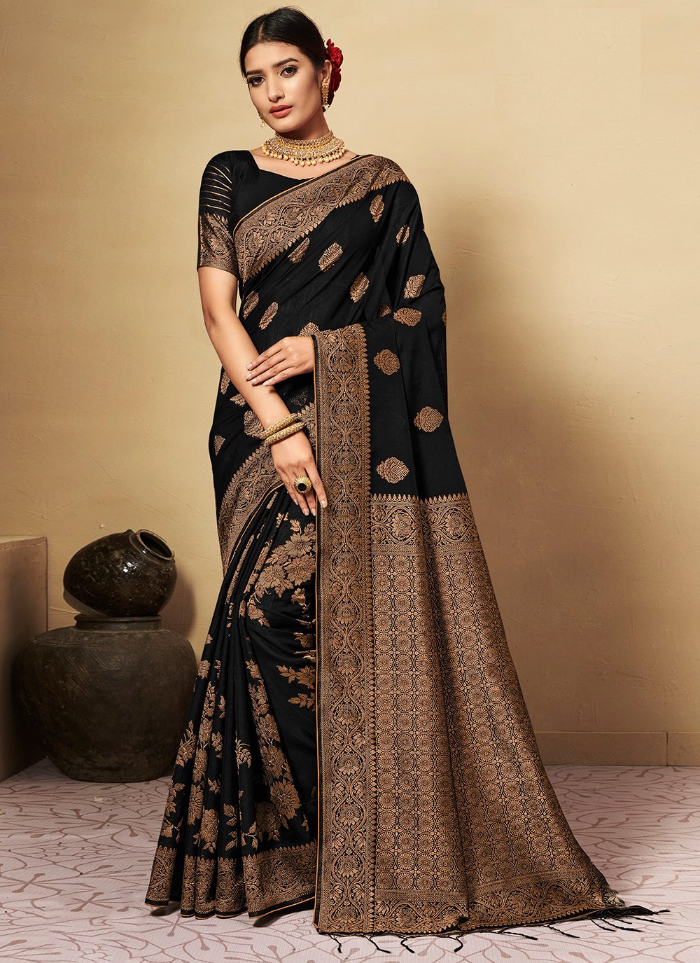 Buy Ink Black Banarasi Saree online-Karagiri – Karagiri Global