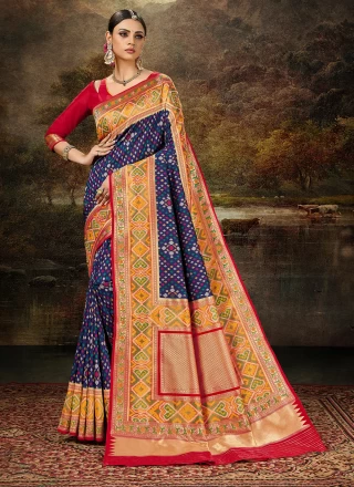 Banarasi Silk Blue and Multi Colour Weaving Silk Saree