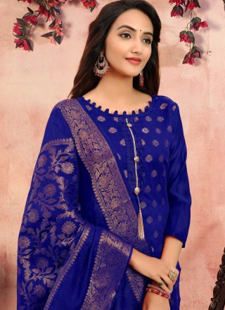 Banarasi Silk Blue Churidar Designer Suit