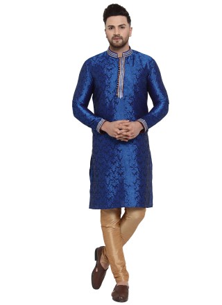 Banarasi Silk Blue Kurta Pyjama