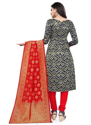 Banarasi Silk Blue Weaving Churidar Designer Suit