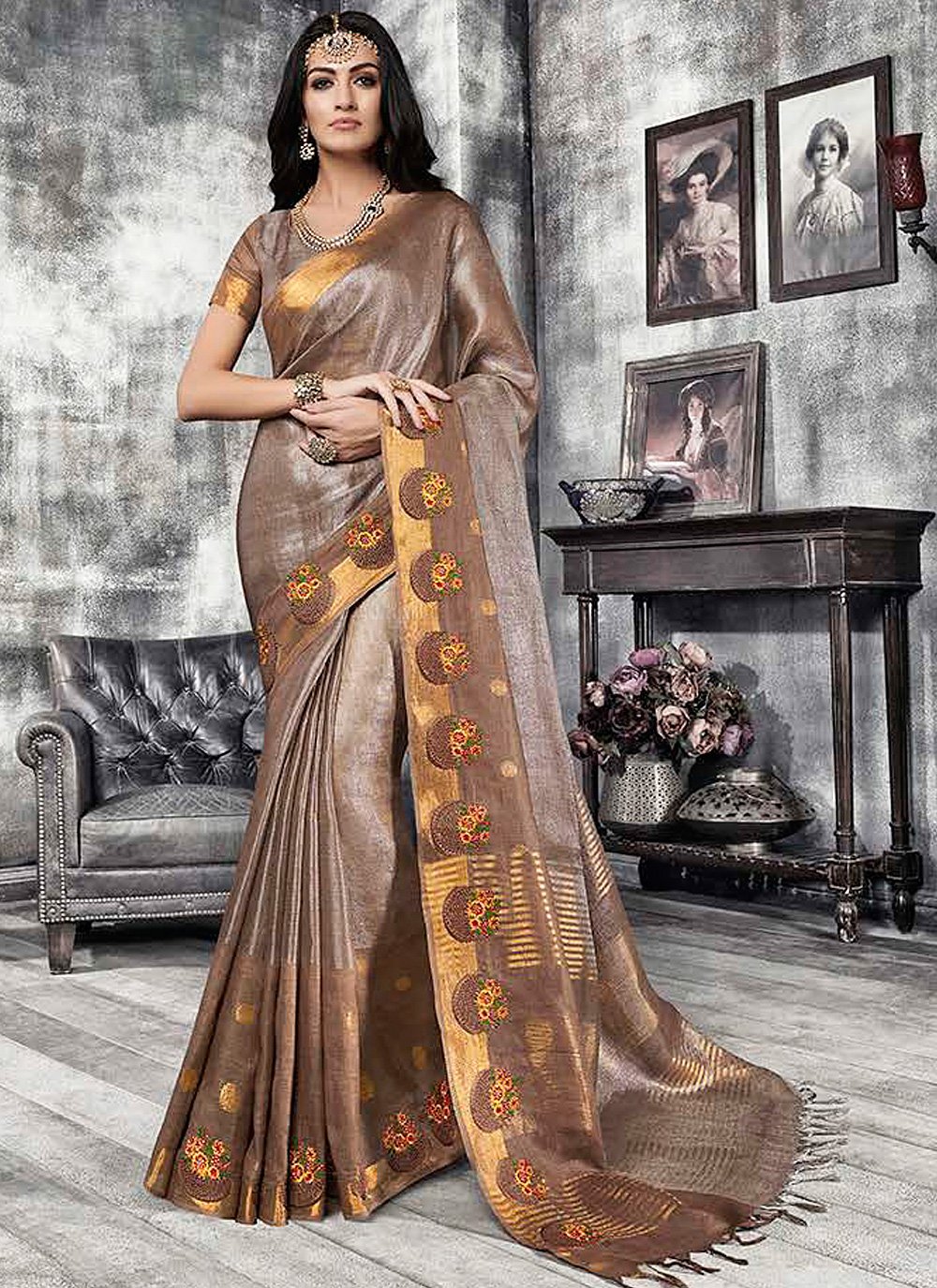 Banarasi Silk Brown Fancy Traditional Designer Saree