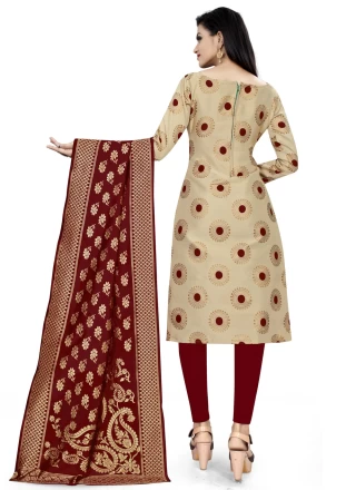 Banarasi Silk Churidar Designer Suit in Beige