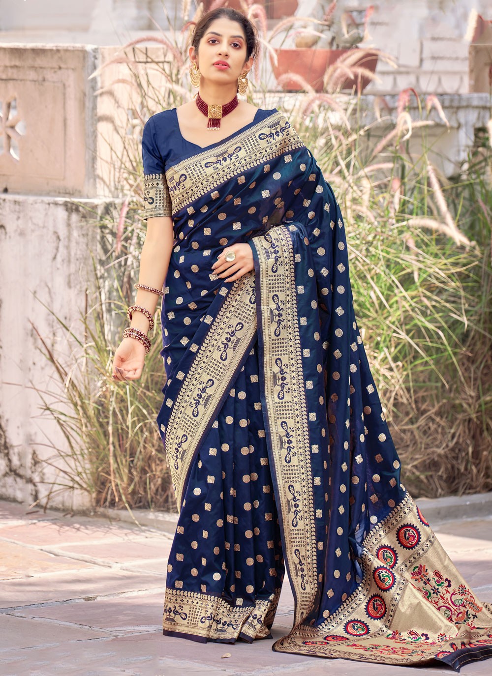 Banarasi Silk Designer Traditional Saree in Navy Blue