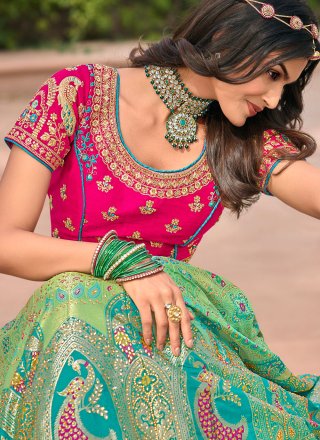 Banarasi Silk Green and Pink Resham Bollywood Lehenga Choli