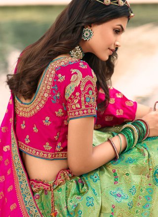 Banarasi Silk Green and Pink Resham Bollywood Lehenga Choli