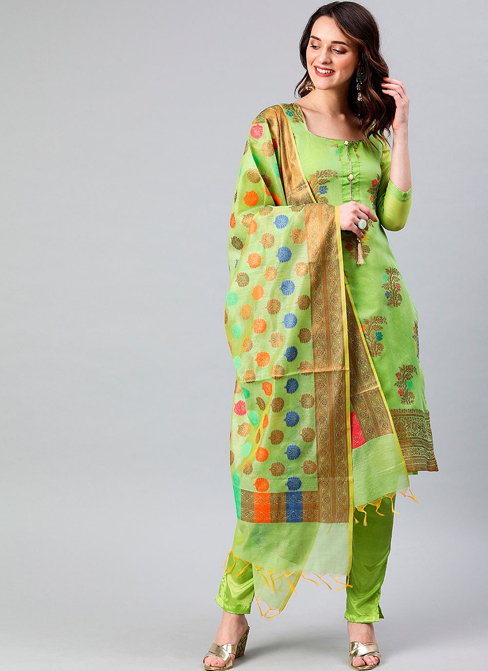 Banarasi Silk Green Designer Suit