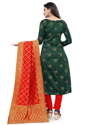 Banarasi Silk Green Weaving Churidar Salwar Suit
