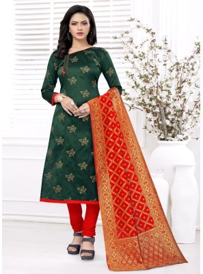 Banarasi Silk Green Weaving Churidar Salwar Suit