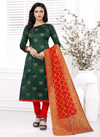 Banarasi Silk Green Weaving Churidar Salwar Suit