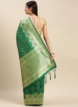 Banarasi Silk Green Weaving Designer Traditional Saree