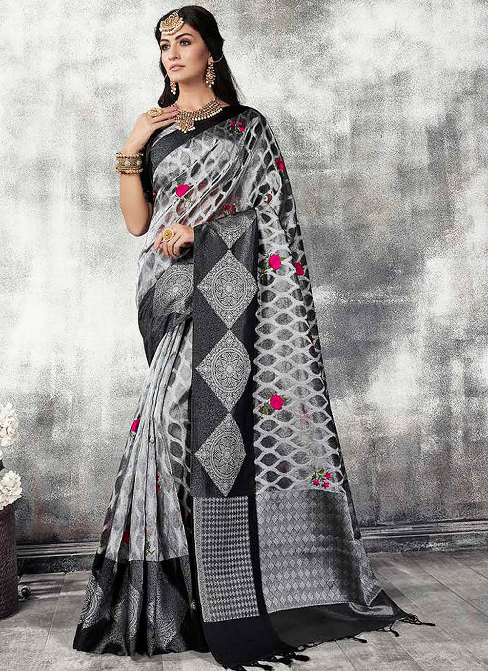 Banarasi Silk Grey Fancy Designer Traditional Saree