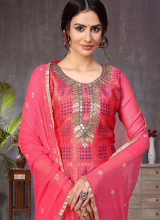 Banarasi Silk Hot Pink Fancy Churidar Designer Suit