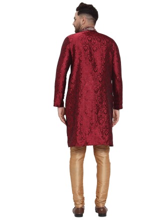 Banarasi Silk Maroon Embroidered Kurta Pyjama