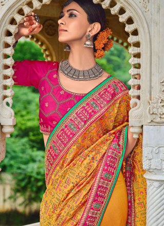 Banarasi Silk Mirror Mustard Classic Designer Saree