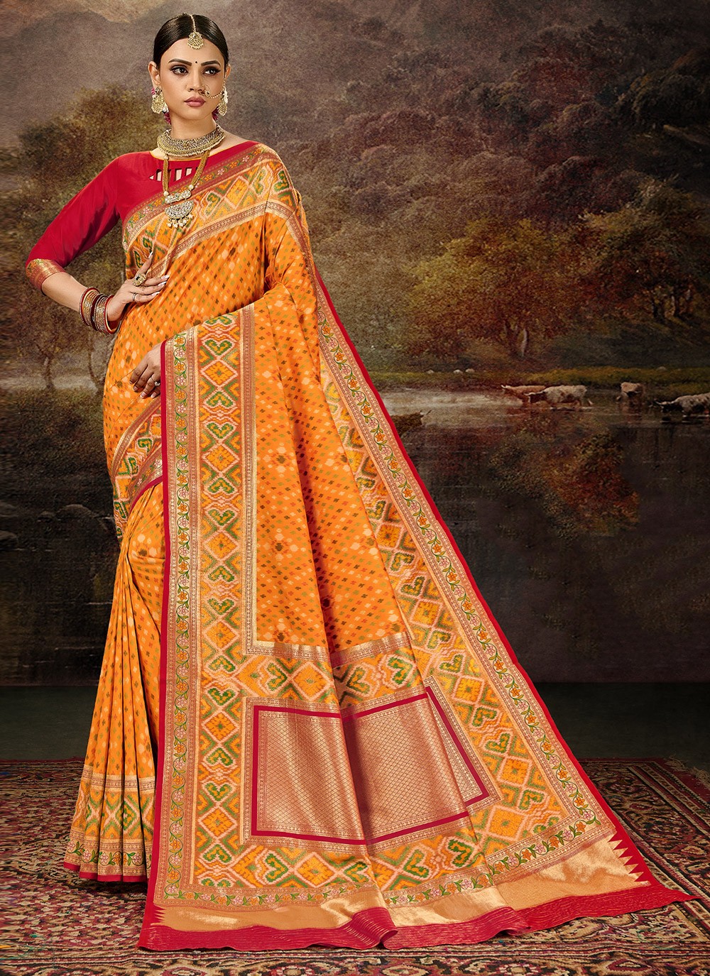Banarasi Silk Multi Colour and Yellow Weaving Silk Saree