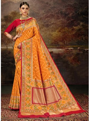 Banarasi Silk Multi Colour and Yellow Weaving Silk Saree