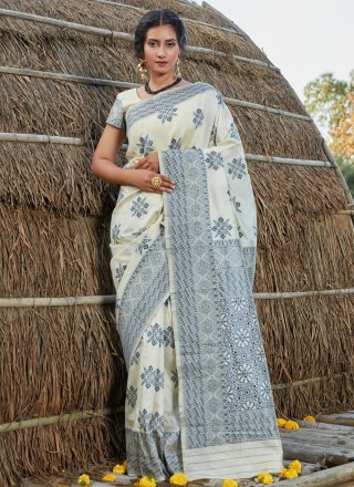 Banarasi Silk Off White Traditional Saree
