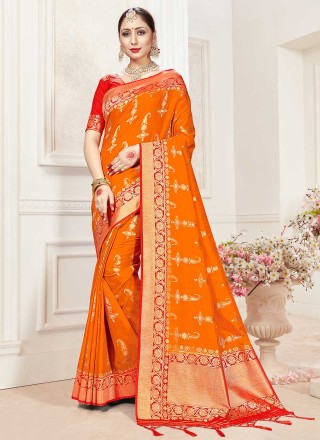 Banarasi Silk Orange Classic Saree
