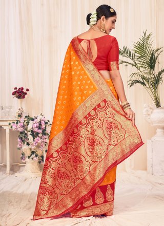 Banarasi Silk Orange Traditional Designer Saree