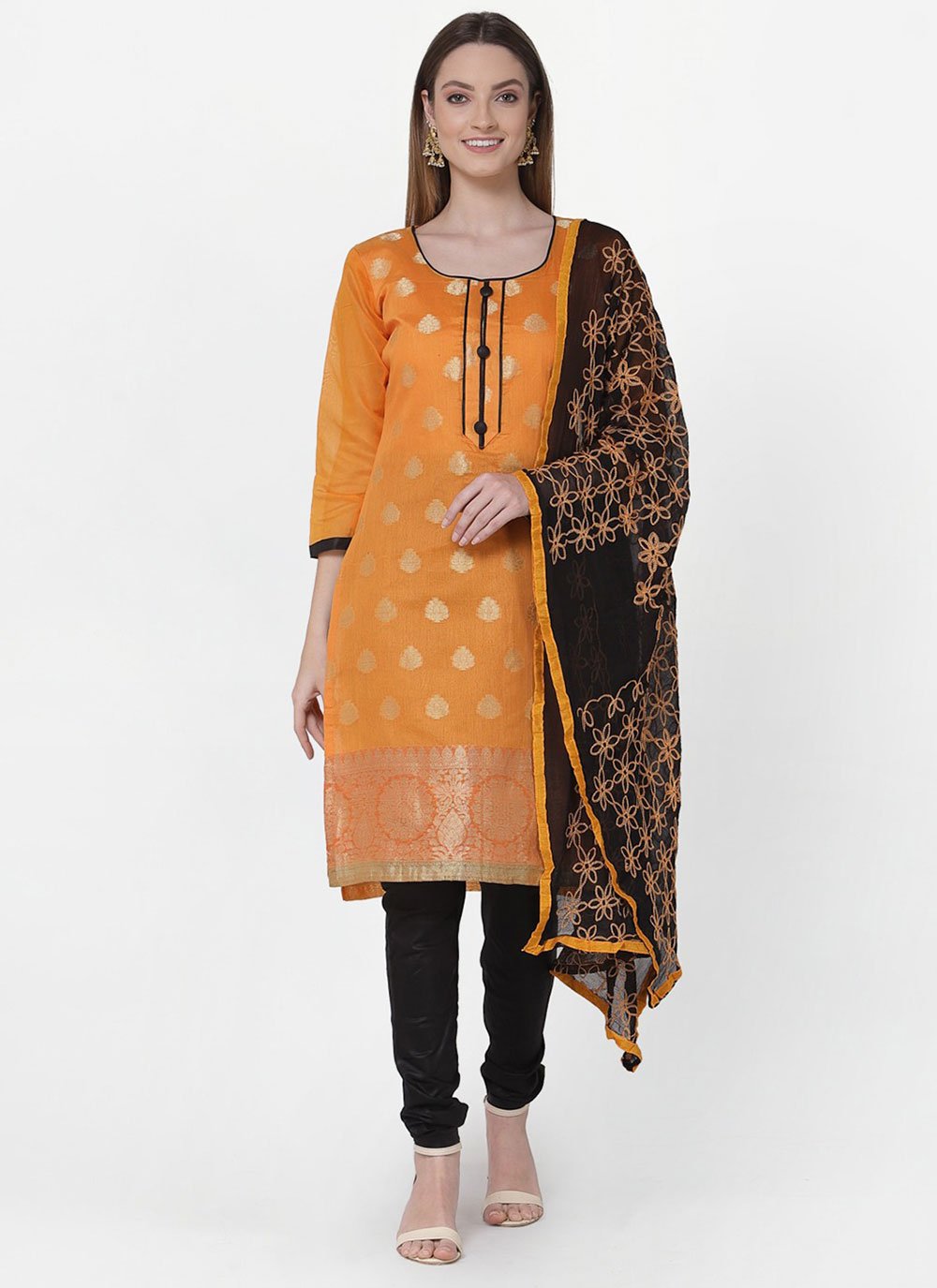 Banarasi Silk Peach Churidar Suit