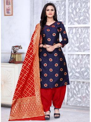 Banarasi Silk Punjabi Suit in Navy Blue