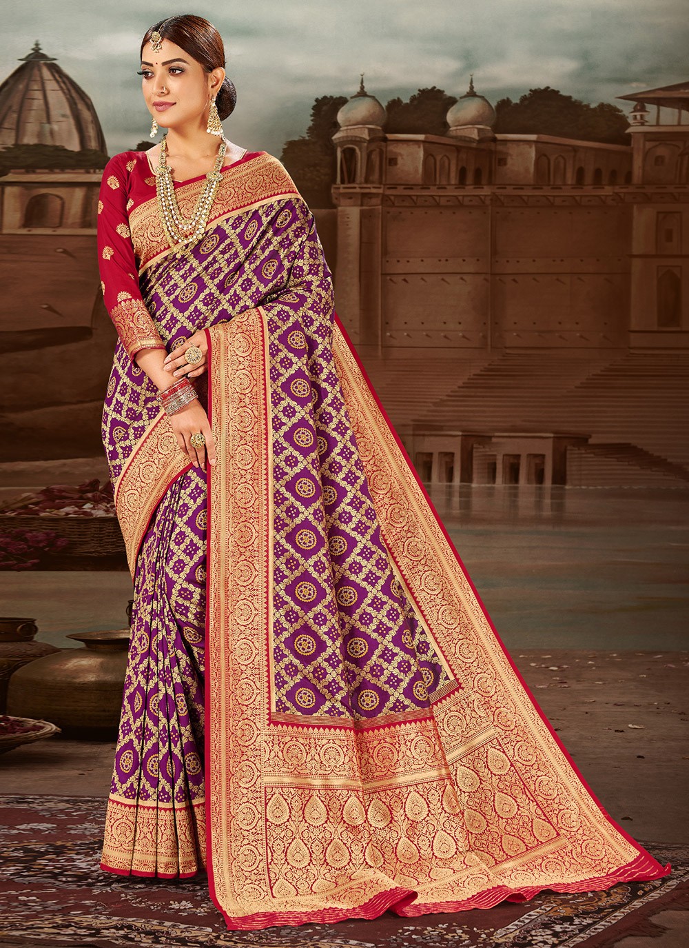 Banarasi Silk Purple Traditional Designer Saree