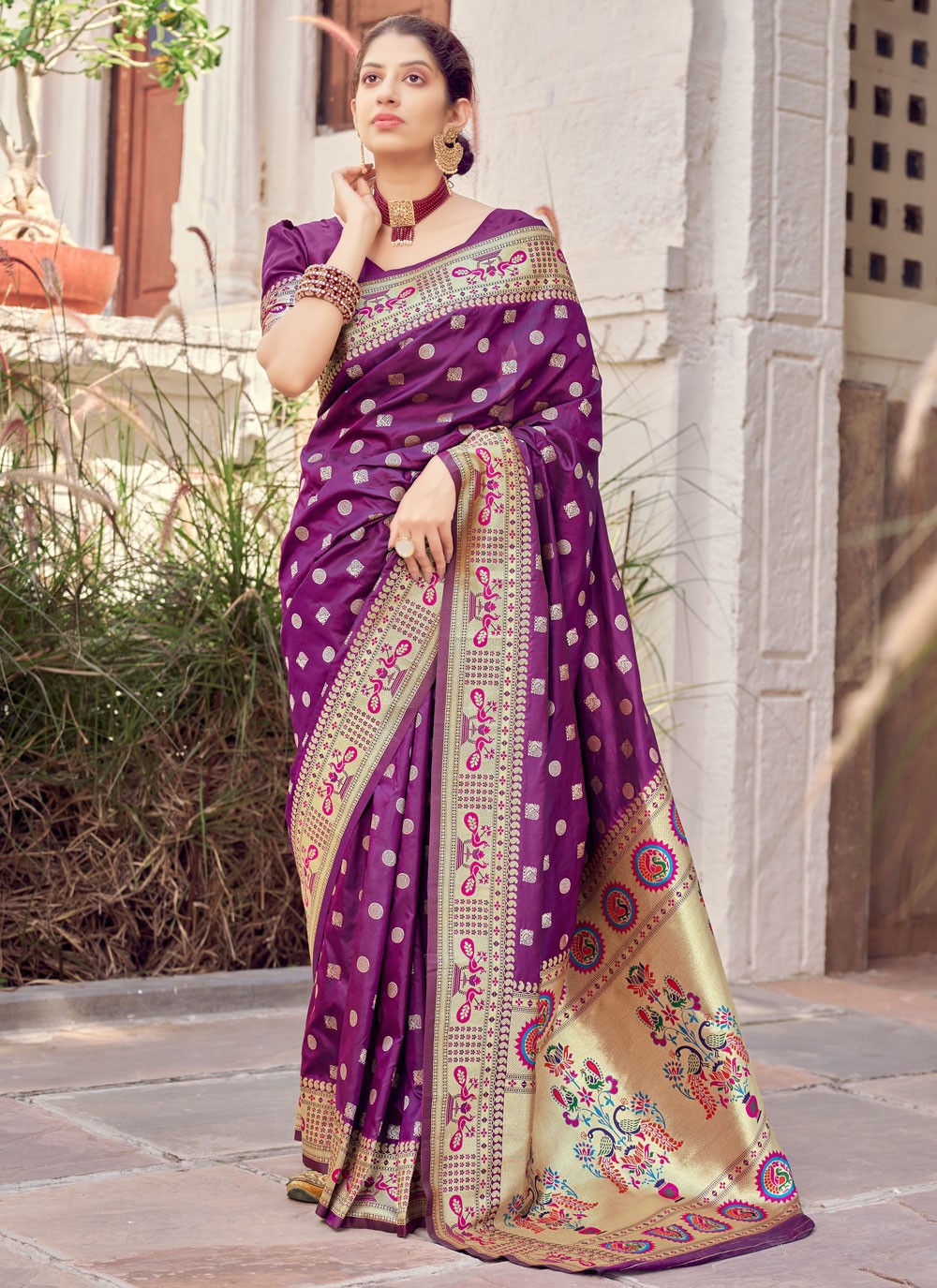 Banarasi Silk Purple Weaving Designer Traditional Saree