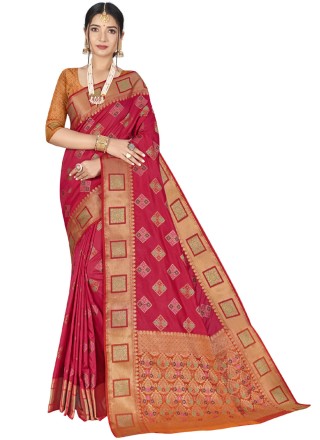 Banarasi Silk Rani Weaving Designer Traditional Saree