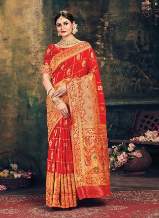 Banarasi Silk Red Traditional Saree