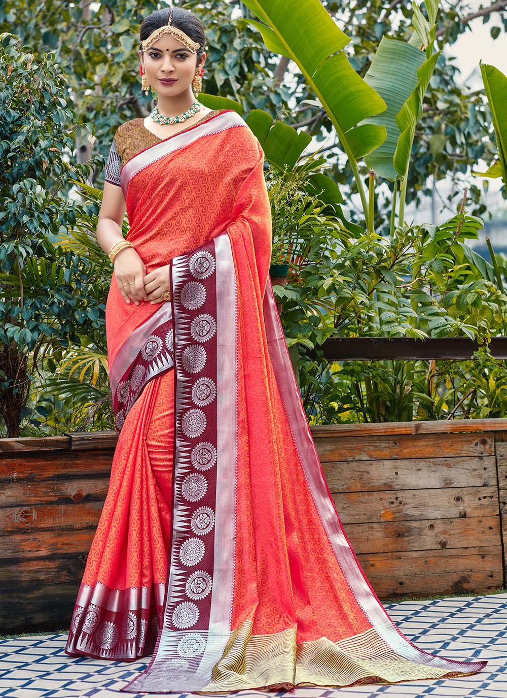 Banarasi Silk Red Weaving Classic Designer Saree