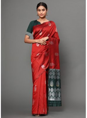 Banarasi Silk Red Weaving Traditional Saree