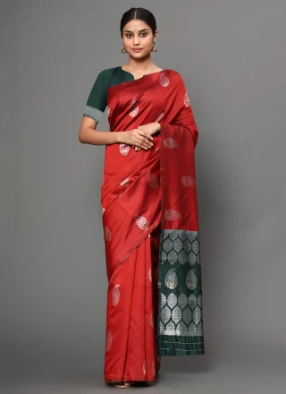 Banarasi Silk Red Weaving Traditional Saree