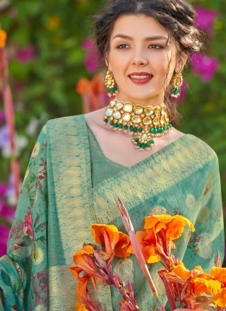Banarasi Silk Sea Green Traditional Saree