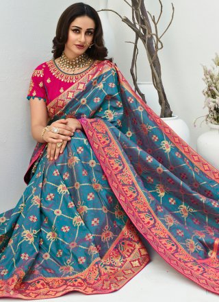 Banarasi Silk Weaving Blue Designer Traditional Saree
