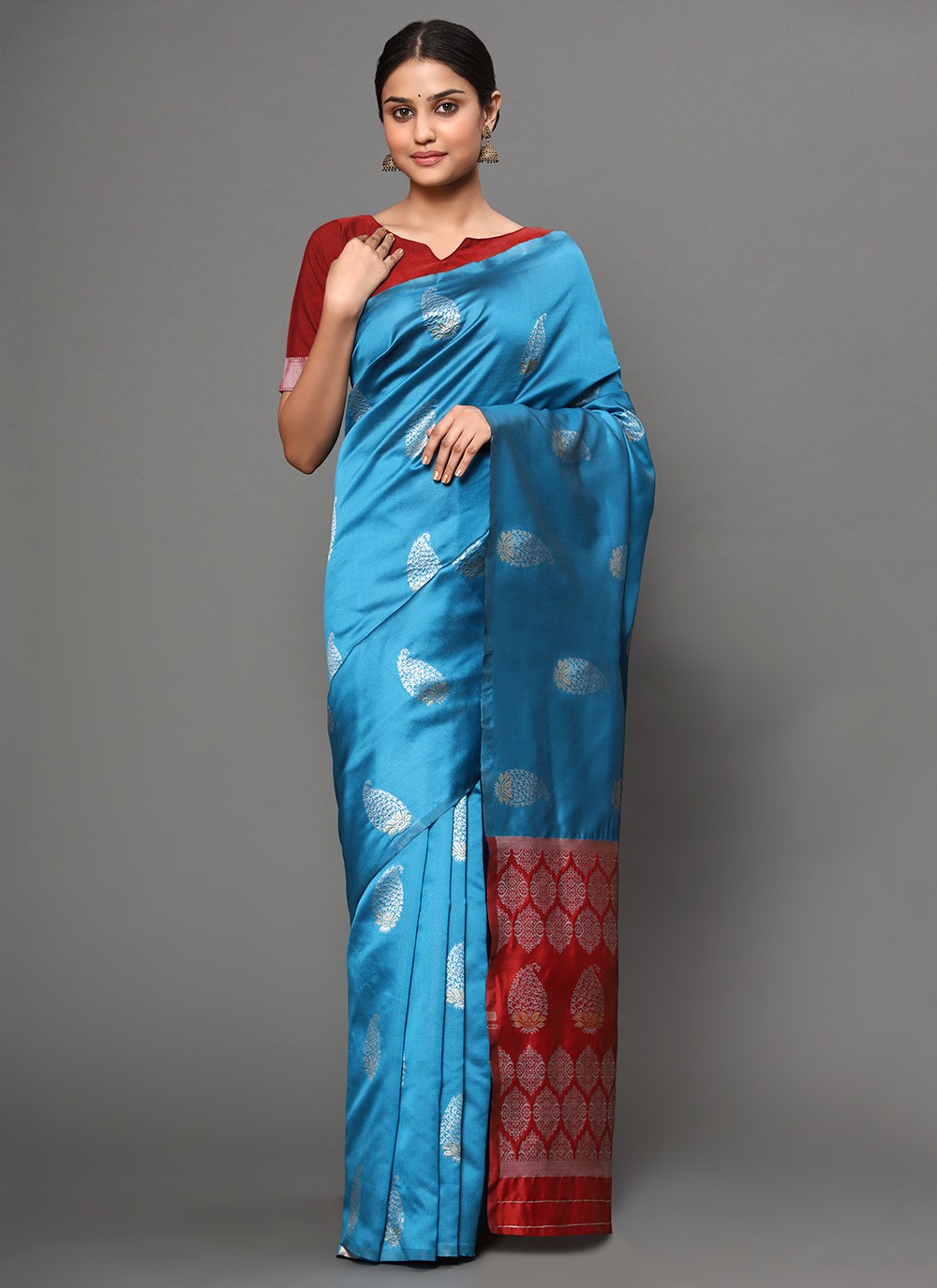 Banarasi Silk Weaving Blue Traditional Saree