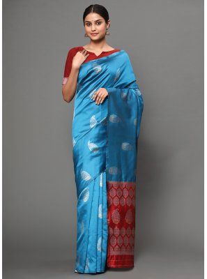Banarasi Silk Weaving Blue Traditional Saree