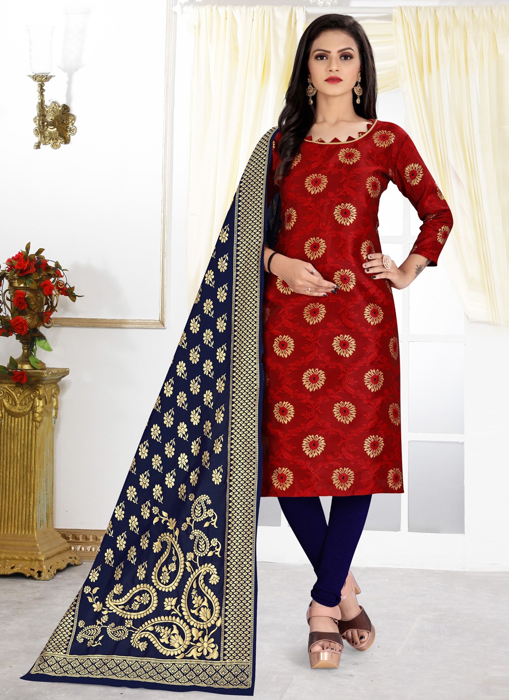 Stunning Blue Banarasi Silk Zari Booti Suit & Dupatta – Luxurion World