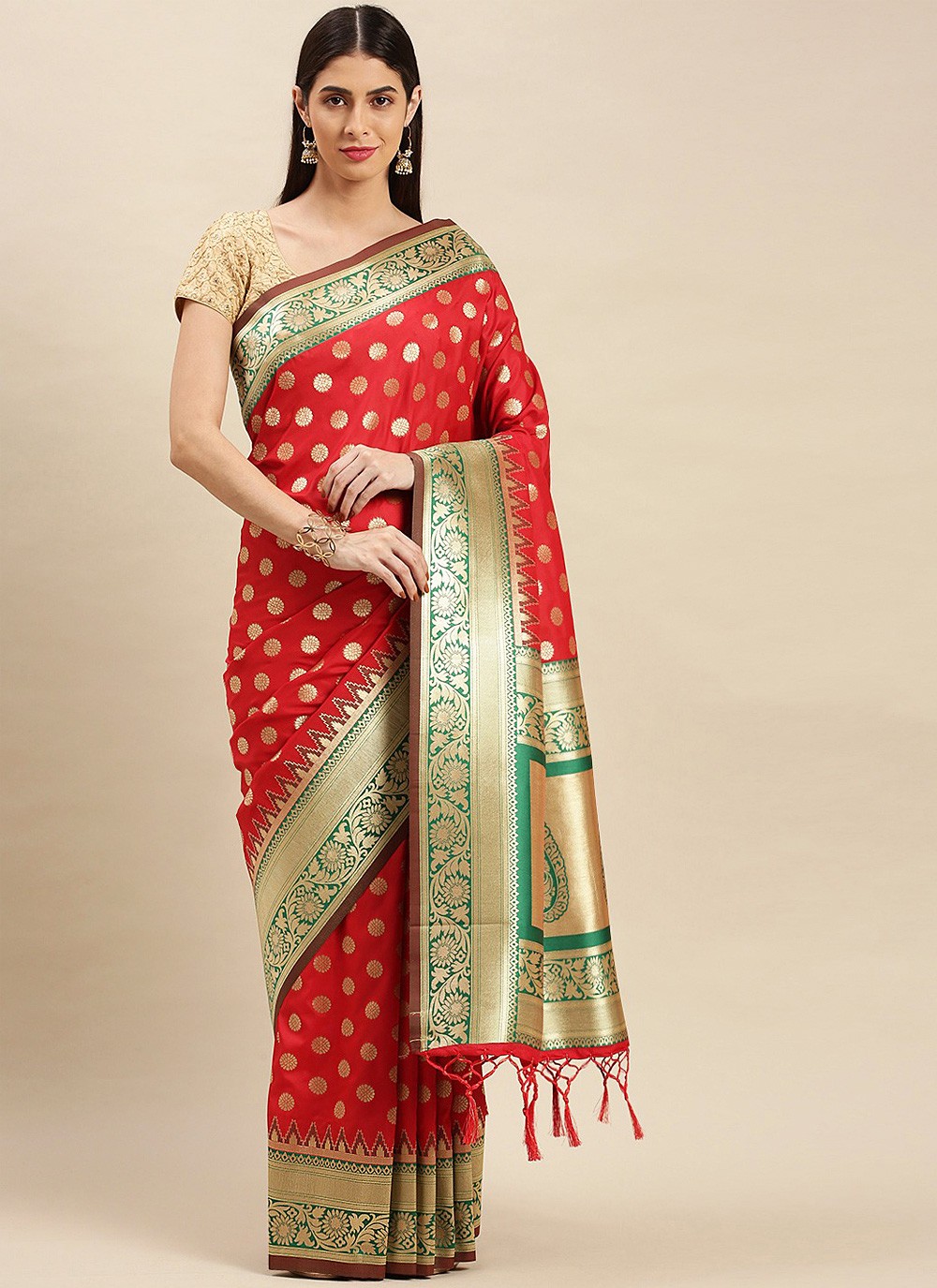 Banarasi Silk Weaving Designer Traditional Saree in Red