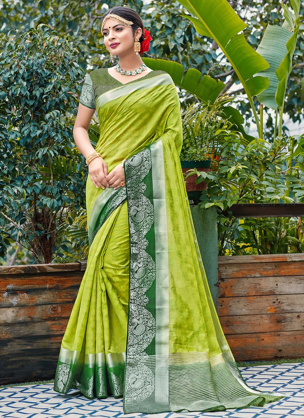 Banarasi Silk Weaving Green Designer Traditional Saree