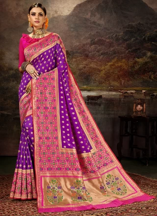 Banarasi Silk Weaving Purple Silk Saree