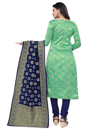 Banarasi Silk Weaving Sea Green Churidar Designer Suit