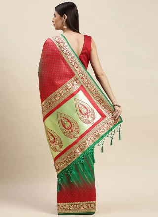Banarasi Silk Weaving Traditional Designer Saree in Green and Pink