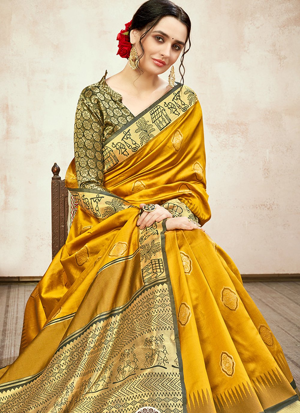 Stuuning yellow banarasi silk saree - G3-WSA54813 