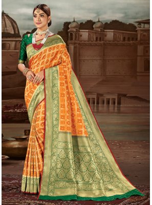 Banarasi Silk Yellow Weaving Traditional Designer Saree