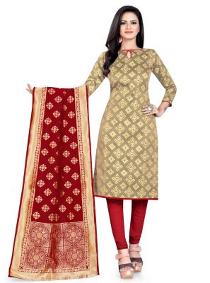 Beige Banarasi Silk Weaving Churidar Salwar Suit